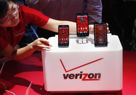 The Droid Mini, Droid Ultra and Droid Maxx are seen on display during the Verizon Wireless media event in New York