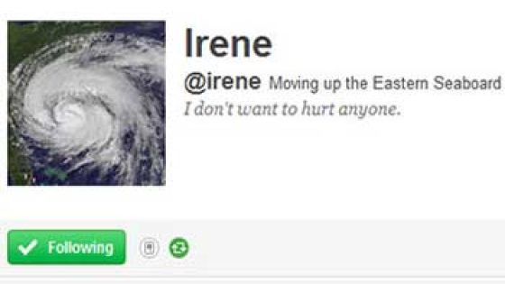 حساب إعصار إيرين على تويتر