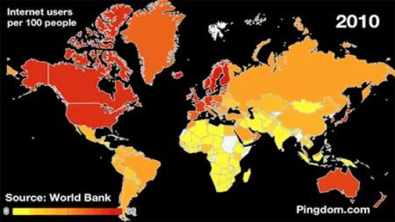 مدى انتشار استخدام الانترنت في العالم