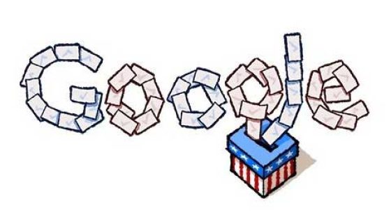 شعار جوجل على شكل أوراق اقتراع تنتهي داخل صندوق الانتخابات