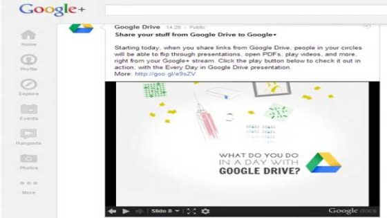 جوجل تتيح نشر محتويات جوجل درايف في شبكة جوجل بلس