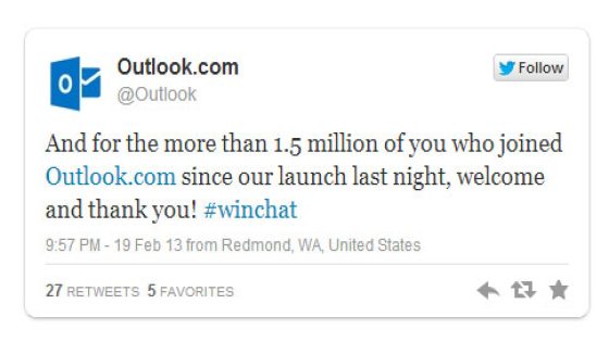 1.5 مليون مستخدم أنضموا لبريد Outlook.com خلال 24 ساعة !!