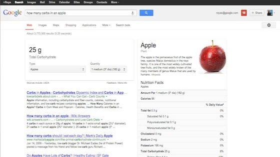 محرك بحث جوجل يوّفر أمامك معلومات مفصلة عن التغذية !!