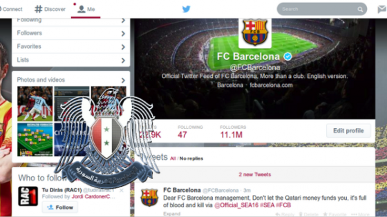 الجيش السوري الإلكتروني ينجح في إختراق حساب نادي برشلونة على تويتر