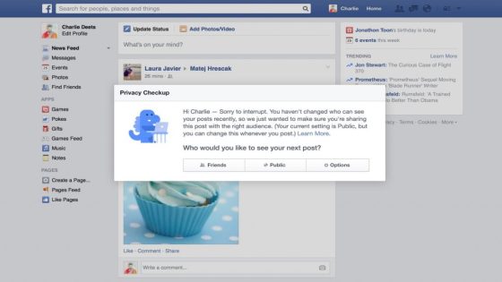 رسالة التنبيه بإعدادات الخصوصية الجديدة في فيسبوك